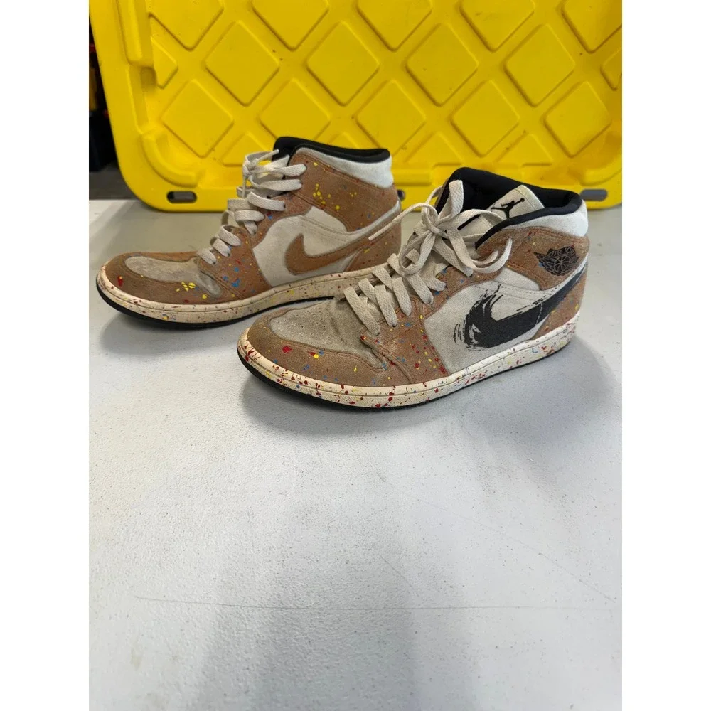 Nike Air Jordan 1 Mid‎ SE Brushstroke Cider Paint Splatter DA8005-100 Mens 9